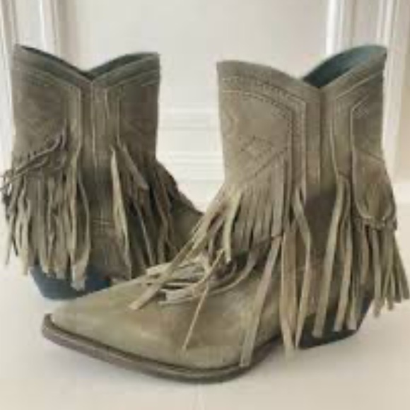 Free People Shoes - Free People Lawless Suede Fringe Boots in Army Green